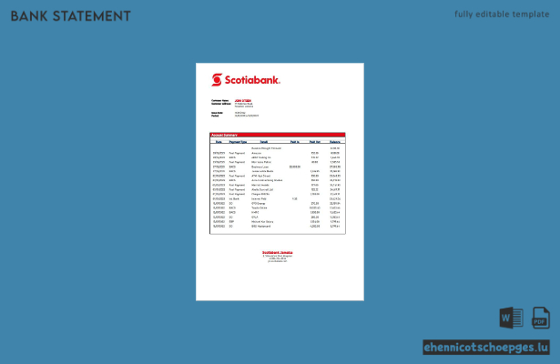 Beispiel eines Kontoauszugs der Jamaica Scotiabank (Vorschau)